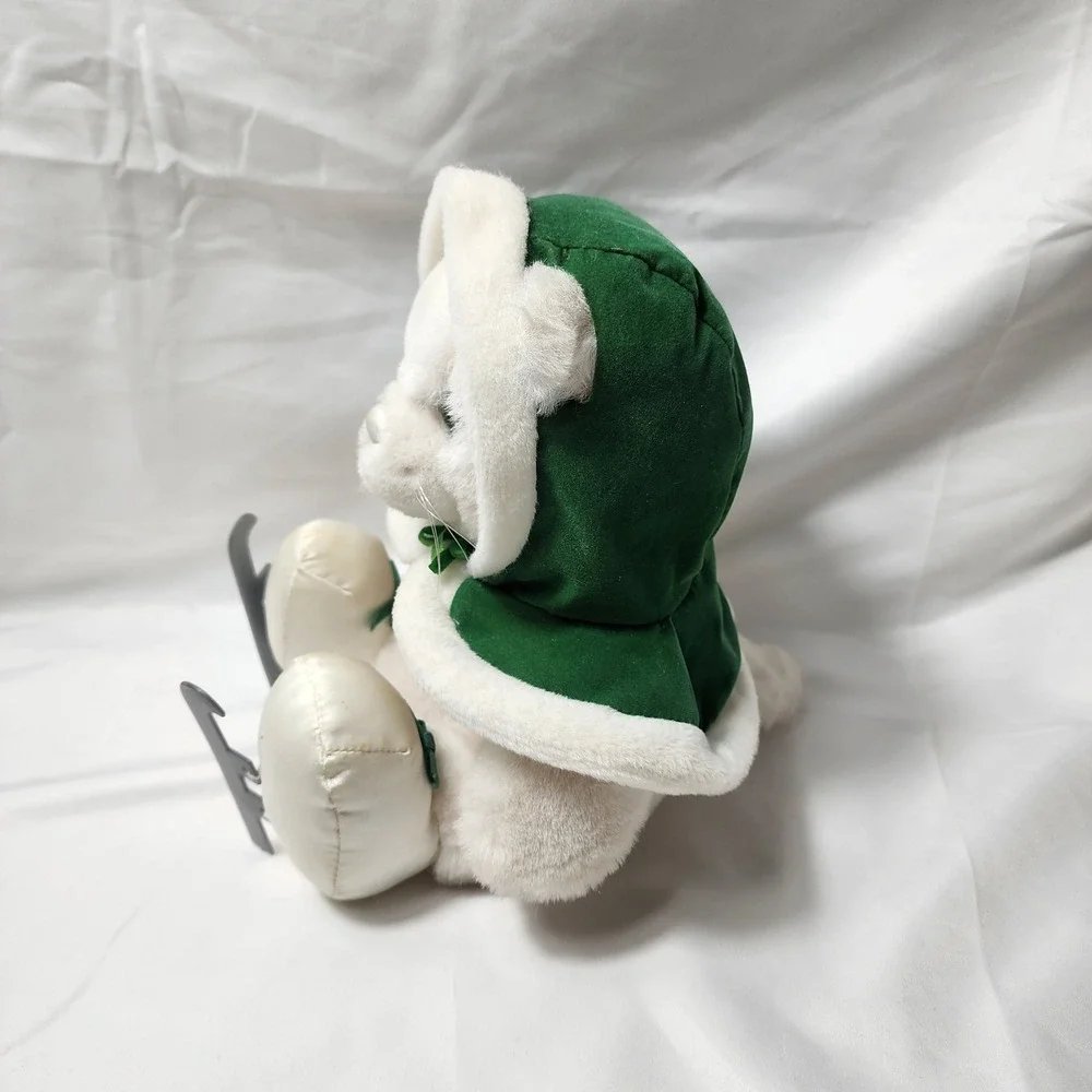 Vintage 1988 Applause White Polar Bear Plush Ice Skates Green Hooded Cape 21350